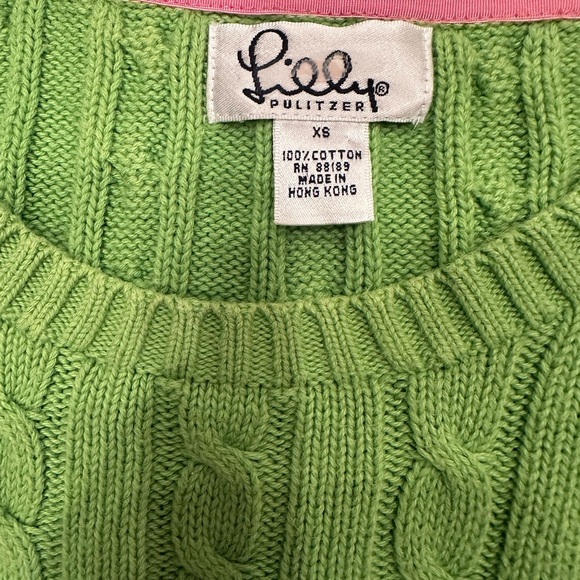Lilly Pulitzer Green Cable Knit Sweater Pink Palm Tree Sz XS Vintage - Picture 3 of 9